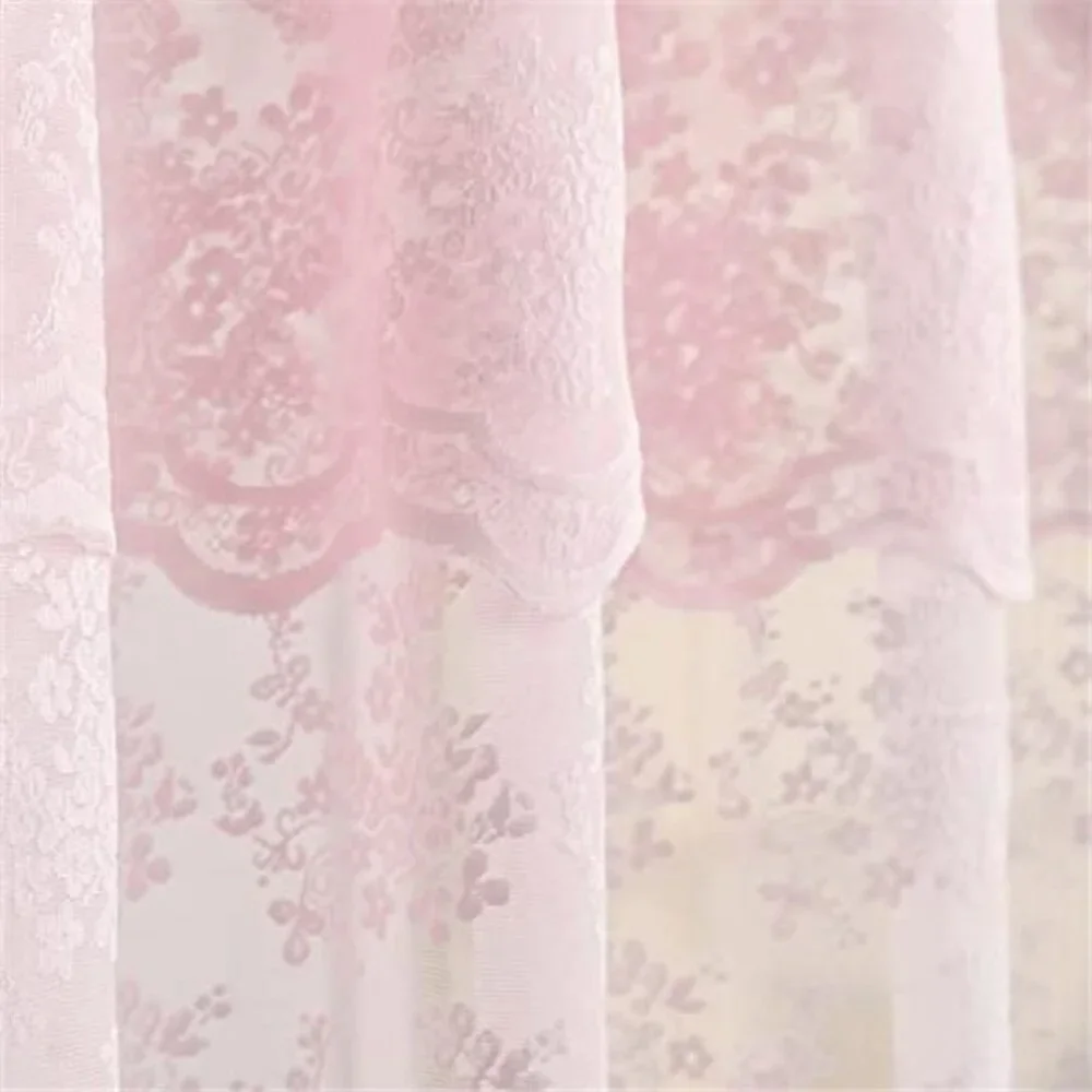 Pink Lace Shower Curtain - Vintage Shower Curtain with Attached Valance, Floral